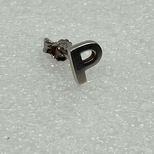Vintage 925 Sterling Silver Letter P Stud Earring w Butterfly Backing